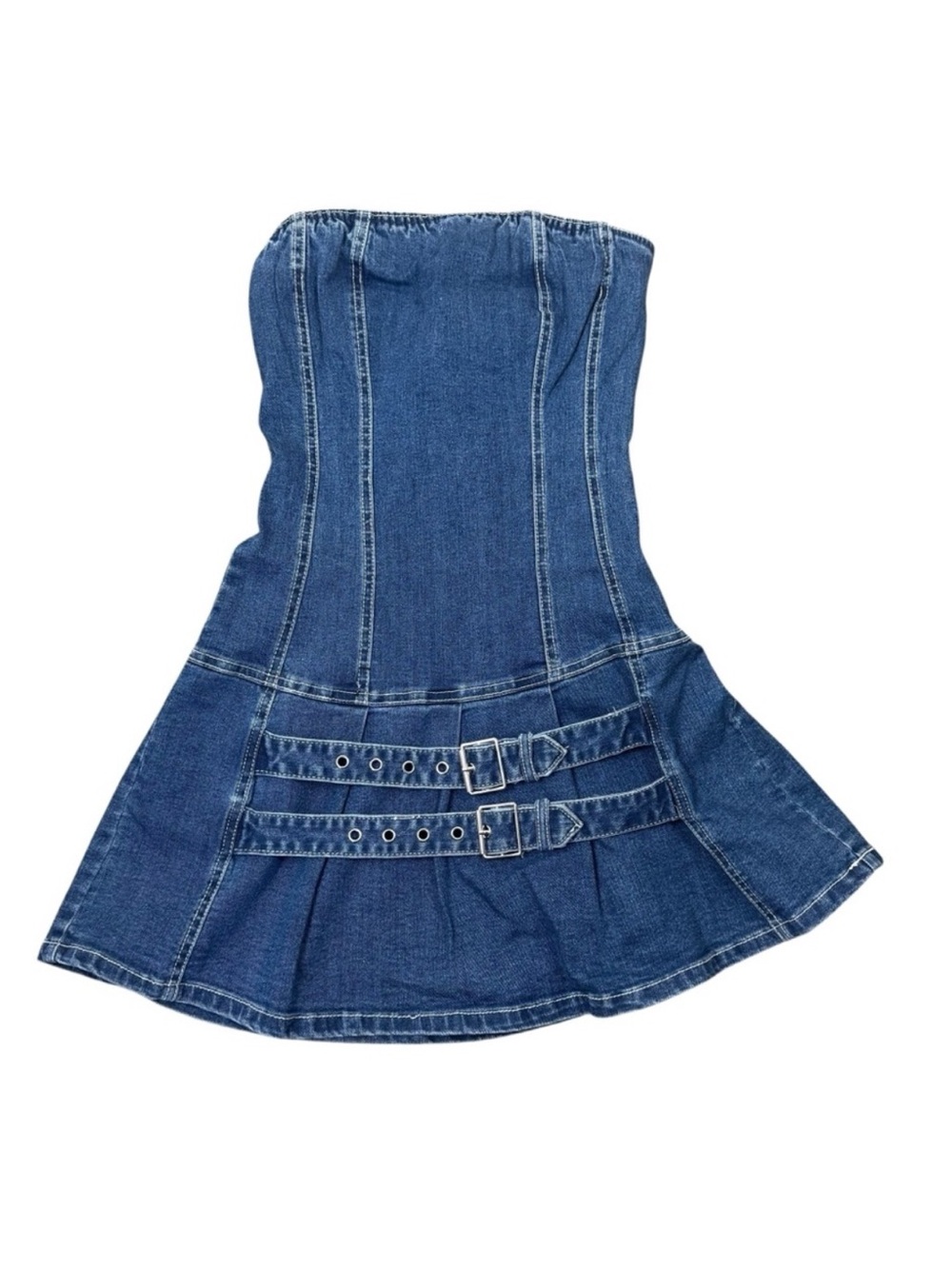 NWT Love Tree Strapless Denim Belted Jean Mini Tube Dress Boutique Coastal S